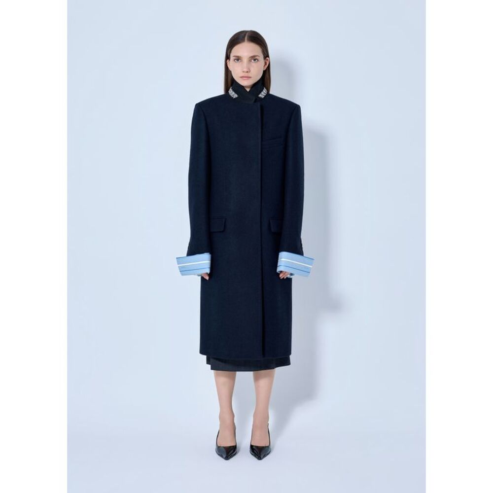 Prada Women Single-Breasted Embroidered Double Wool Coat